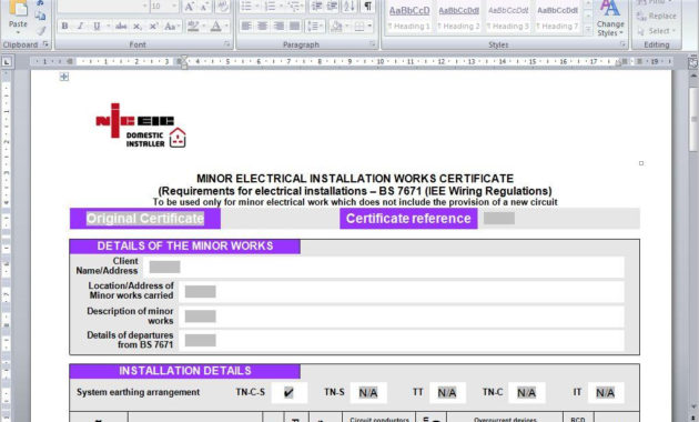 Electrical Certificates Software Amd No 3 Compliant Intended For Electrical Minor Works Certificate Template