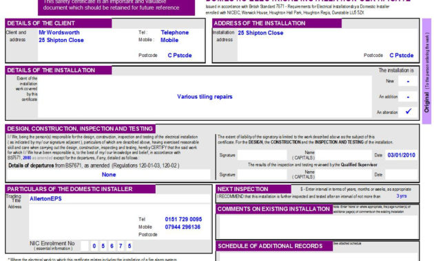 Electrical Installation Minor Electrical Installation Throughout Awesome Electrical Minor Works Certificate Template