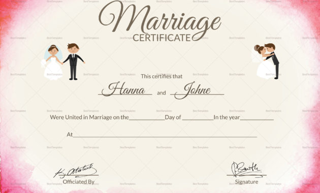 Elegant Marriage Certificate Design Template In Psd Word Intended For Printable Certificate Of Marriage Template