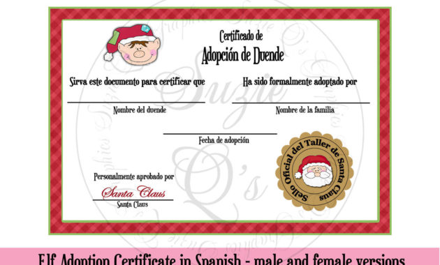 Elf Adoption Certificate 4 X 6Inches Spanish 383665 Within Awesome Rabbit Adoption Certificate Template 6 Ideas Free