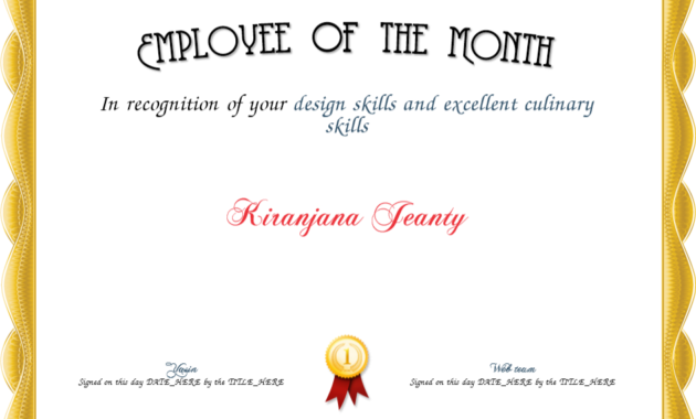 Employee Of The Month Certificate Template Driverlayer Intended For Employee Of The Month Certificate Templates