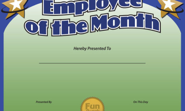 Employee Of The Month Template Ecommercewordpress Intended For Free Funny Certificate Templates For Word