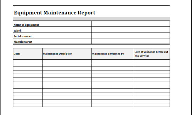 Equipment Maintenance Schedule Template Excel Task List Regarding Best Heavy Equipment Maintenance Log Template