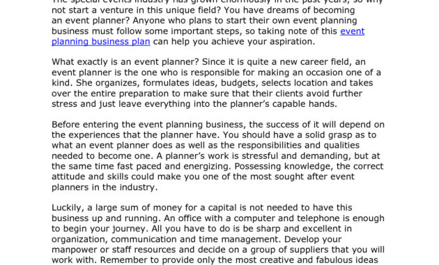 Event Planning Business Plan Sample Pertaining To Events Company Business Plan Template