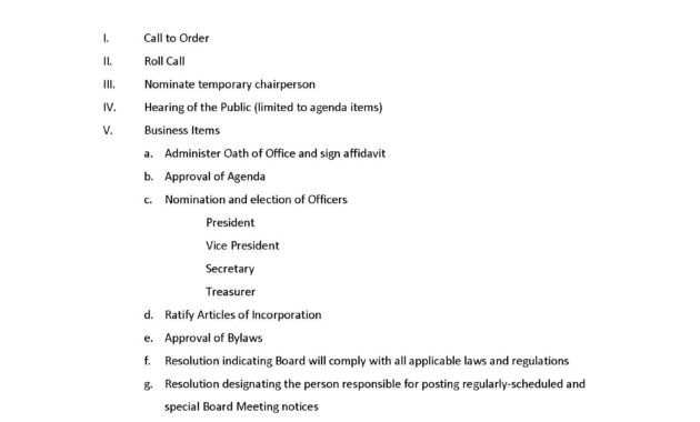 Example Organizational Board Of Director Meeting Agenda Within Free Board Of Directors Meeting Agenda Template
