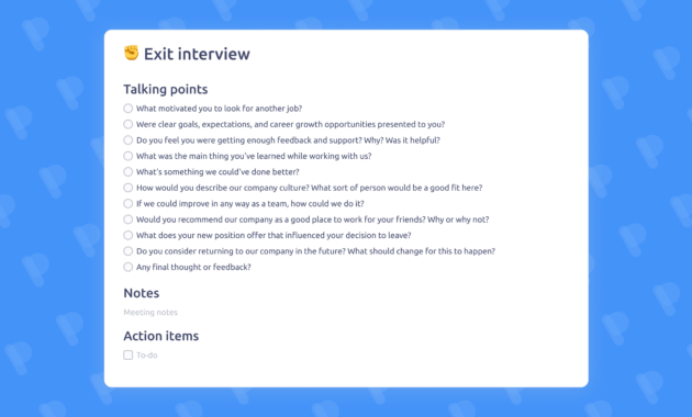 Exit Interview Oneonone Meeting Template With One On One Meeting Agenda Template