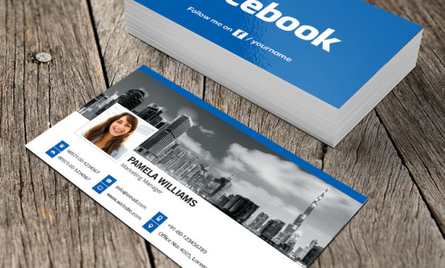 Facebook Blue Business Card Template Mockup Design Free With Free Business Card Templates In Psd Format