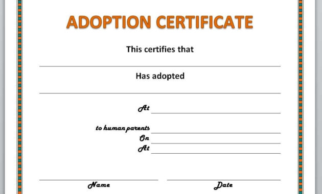 Fake Adoption Certificate Free Printable Free Printable For Free Adoption Certificate Template