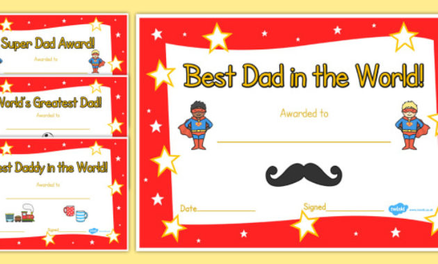 Father'S Day Certificates Father'S Day Card Father'S Day With Best Dad Certificate Template