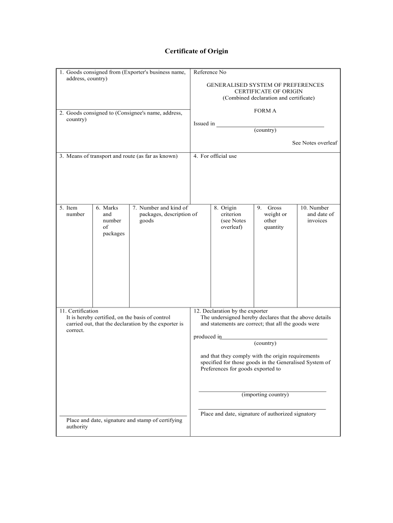 Fillable Certificate Of Origin Fill Online Printable Throughout Share Certificate Template Australia