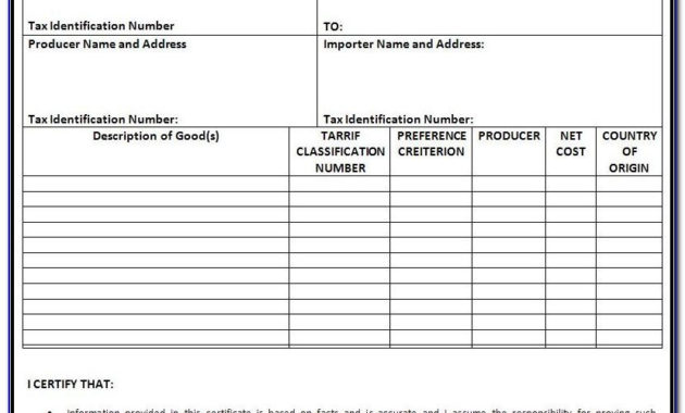 Fillable Nafta Certificate Of Origin Usa With Nafta Certificate Template