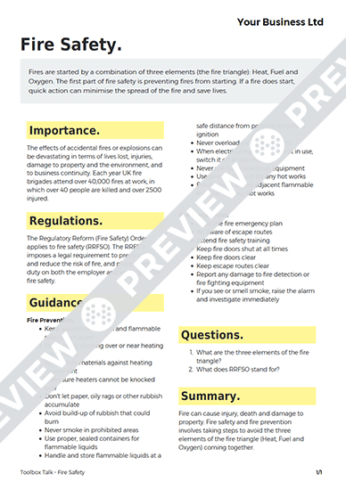 Fire Safety Toolbox Talk Template Haspod For Toolbox Meeting Template Doc
