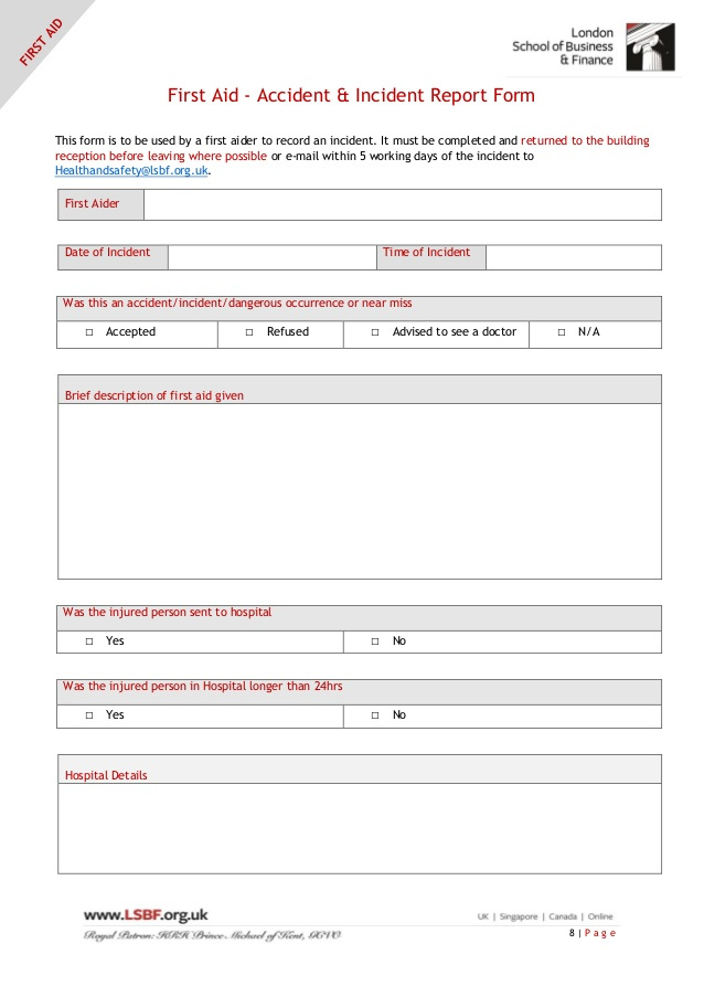 First Aid Treatment Record Form The Y Guide Pertaining To Best First Aid Log Sheet Template