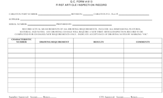 First Article Inspection Record Form Cobham Download In First Aid Log Sheet Template