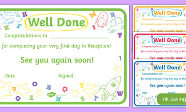 First Day Award Certificates Reception Award Certificates In First Day Of School Certificate Templates Free