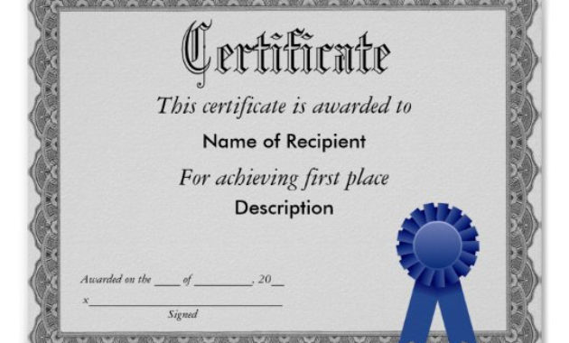 First Place Blue Ribbon Certificate Poster Zazzle For Best First Place Certificate Template
