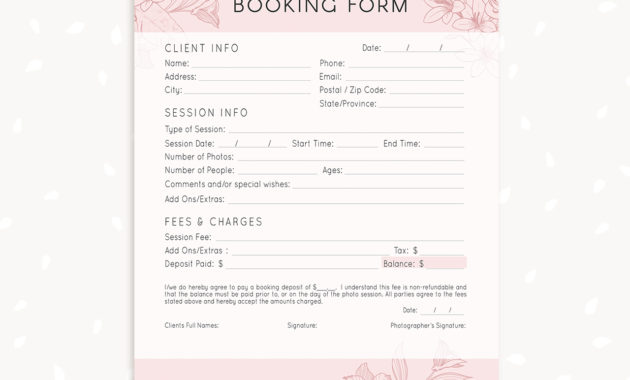 Floral Client Booking Form Template For Photographers Within Photography Business Forms Templates