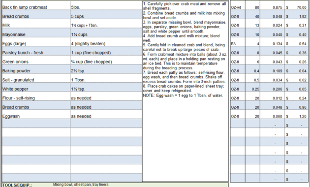 Food Cost Calculator Spreadsheet Spreadsheets In Recipe Food Cost Template