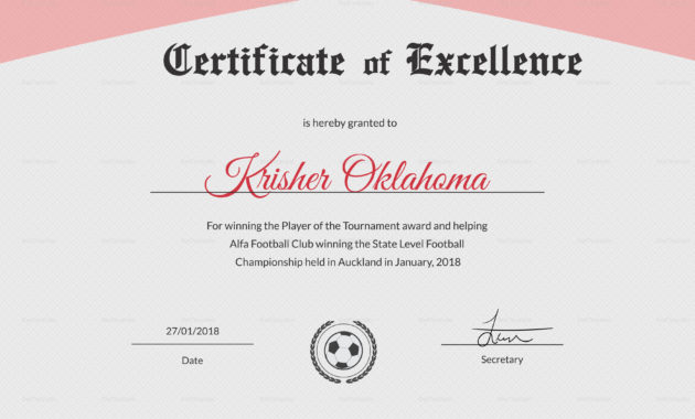 Football Excellence Award Certificate Design Template In For Free Scholarship Certificate Template
