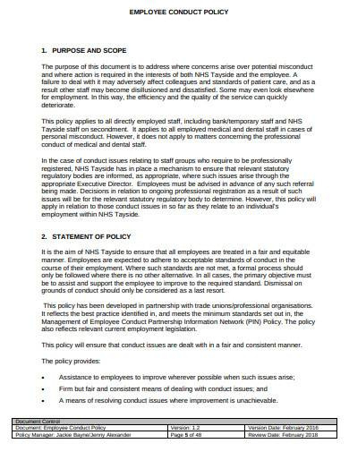 Free 10 Employee Conduct Policy Samples In Pdf Ms Word Within Business Ethics Policy Template