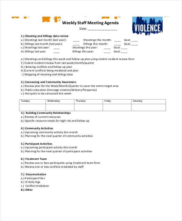 Free 10 Meeting Agenda Templates In Pdf Free Premium In Printable Weekly One On One Meeting Agenda Template