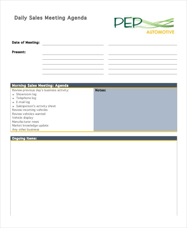 Free 10 Meeting Agenda Templates In Pdf Free Premium Throughout Best Sales Meeting Agenda Template