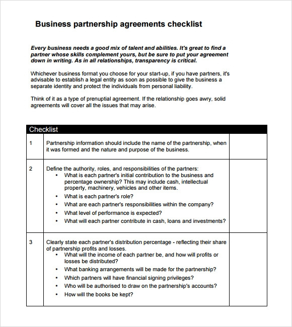 Free 10 Sample Business Partnership Agreement Templates Inside Business Contract Template For Partnership