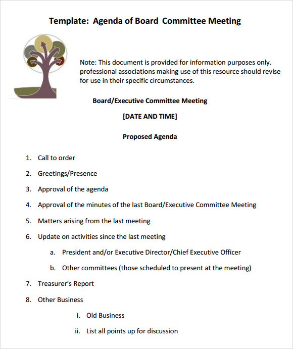 Free 11 Sample Board Meeting Agenda Templates In Pdf Ms Pertaining To Agenda For A Meeting Template