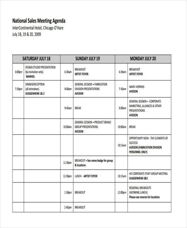 Free 12 Sales Agenda Templates In Pdf Ms Word Throughout Amazing Sales Team Meeting Agenda Template