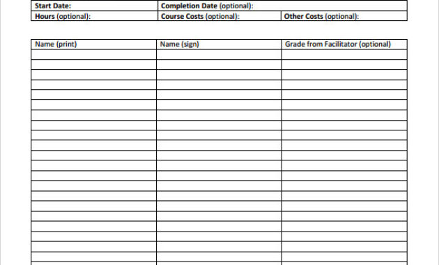 Free 13 Sample Training Sign In Sheet Templates In Google Within Quality Safety Training Log Template
