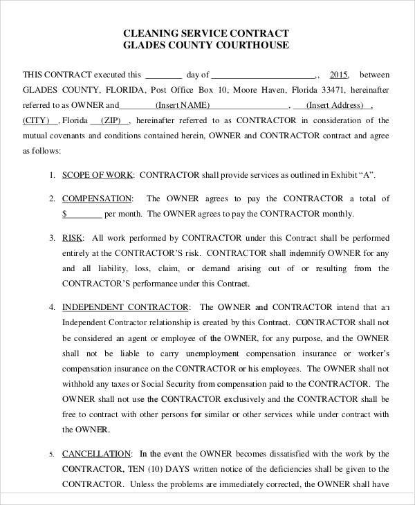 Free 14 Cleaning Company Services Contract Templates In In Cleaning Business Contract Template