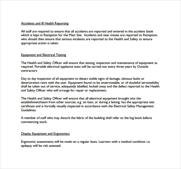 Free 14 Sample Health And Safety Policy Templates In Pdf With Health And Safety Policy Template For Small Business