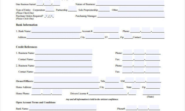 Free 17 Credit Application Forms In Pdf Excel Ms Word Inside Business Account Application Form Template