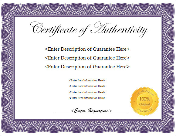 Free 26 Certificate Of Authenticity Samples In Ms Word Inside Certificate Of Authenticity Photography Template
