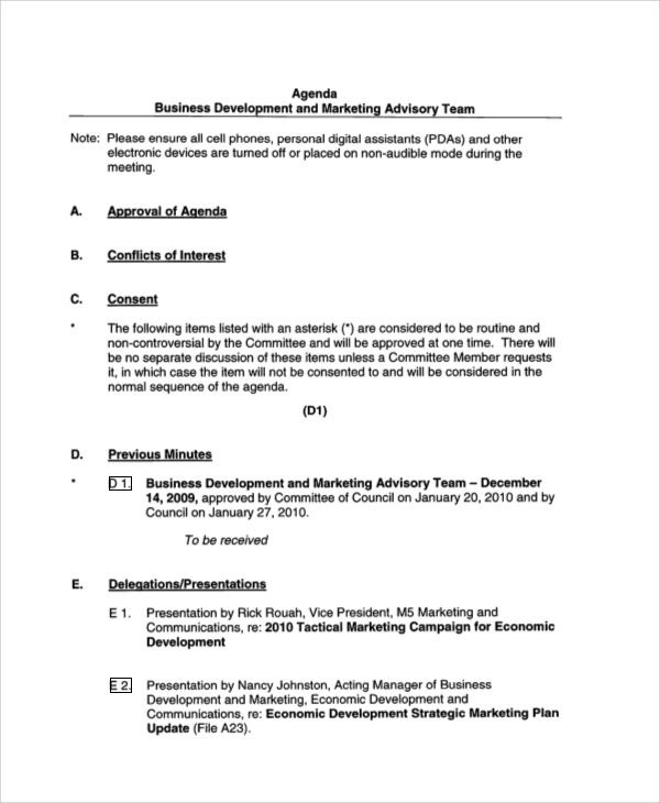 Free 34 Agenda Samples In Ms Word Pdf In Marketing Meeting Agenda Template
