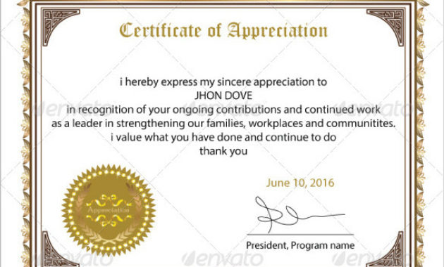 Free 34 Sample Certificate Of Appreciation Templates In With Editable Certificate Of Appreciation Templates