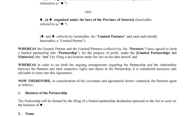 Free 4 Limited Partnership Agreement Long Forms In Pdf With Regard To Template For Business Partnership Agreement