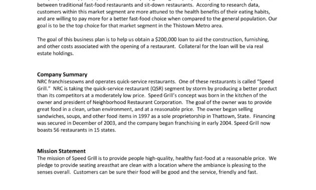 Free 5 Restaurant Business Plan Forms In Pdf Throughout Business Plan Template For Service Company