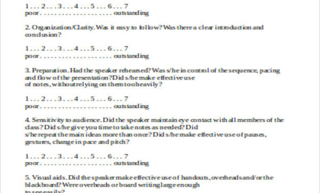 Free 9 Sample Presentation Evaluation Forms In Ms Word For Presentation Evaluation Form Templates