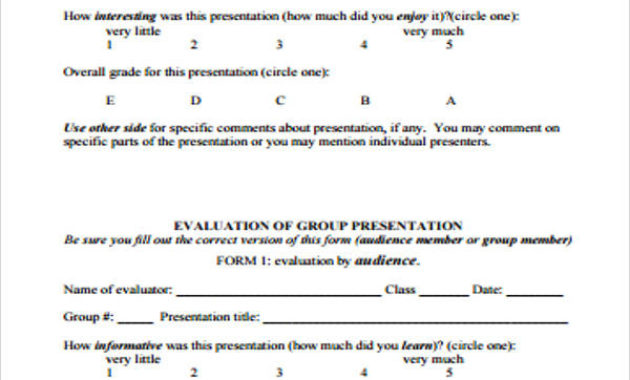Free 9 Sample Presentation Evaluation Forms In Ms Word Pdf Inside Amazing Presentation Evaluation Form Templates