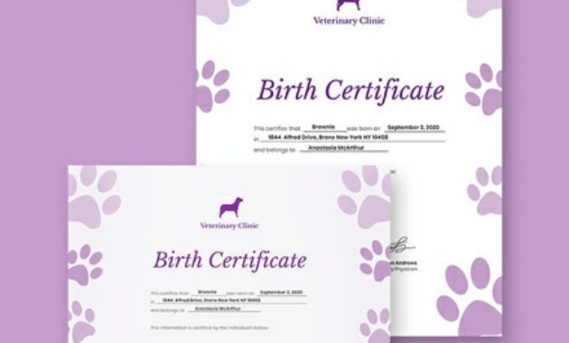 Free Animal Birth Certificate Template Download 435 With Regard To Dog Birth Certificate Template Editable