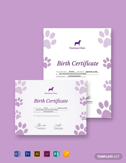 Free Animal Birth Certificate Template Download 435 With Regard To Dog Birth Certificate Template Editable