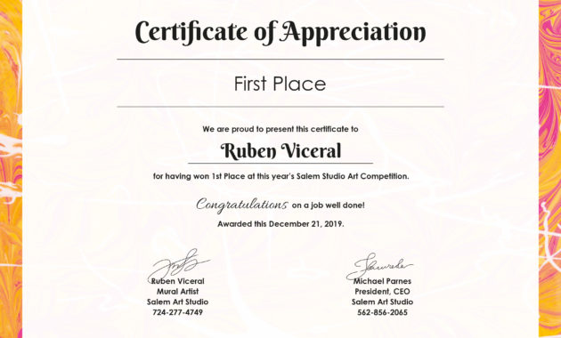 Free Appreciation Certificate Template In Adobe Photoshop With Certificate Of Appreciation Template Word