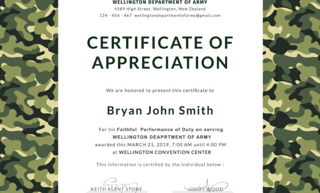 Free Army Certificate Of Appreciation Template In Adobe Intended For Army Certificate Of Appreciation Template