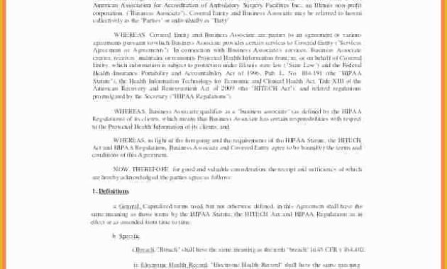 Free Business Associate Agreement Template 2017 Of Hipaa In Business Associate Agreement Hipaa Template