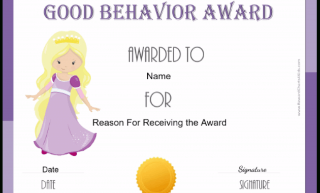 Free Certificate Of Good Behavior Customize Print In Good Behaviour Certificate Template 10 Kids Awards