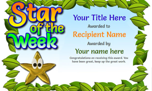 Free Certificate Templates Simple To Use Add Printable With Free Star Of The Week Certificate Template