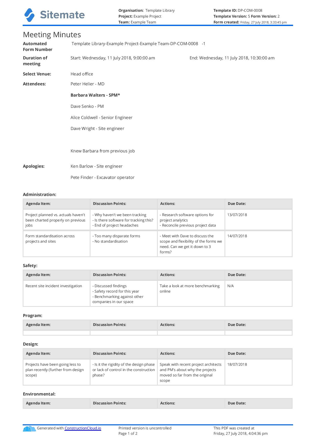 Free Construction Meeting Minutes Template Better Than Inside Minutes Of The Meeting Template