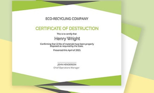 Free Destruction Certificate Templates Word Template For Awesome Certificate Of Destruction Template