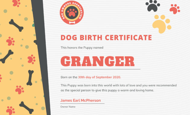 Free Dog Birth Certificate Template In Adobe Photoshop With Regard To Pet Birth Certificate Template
